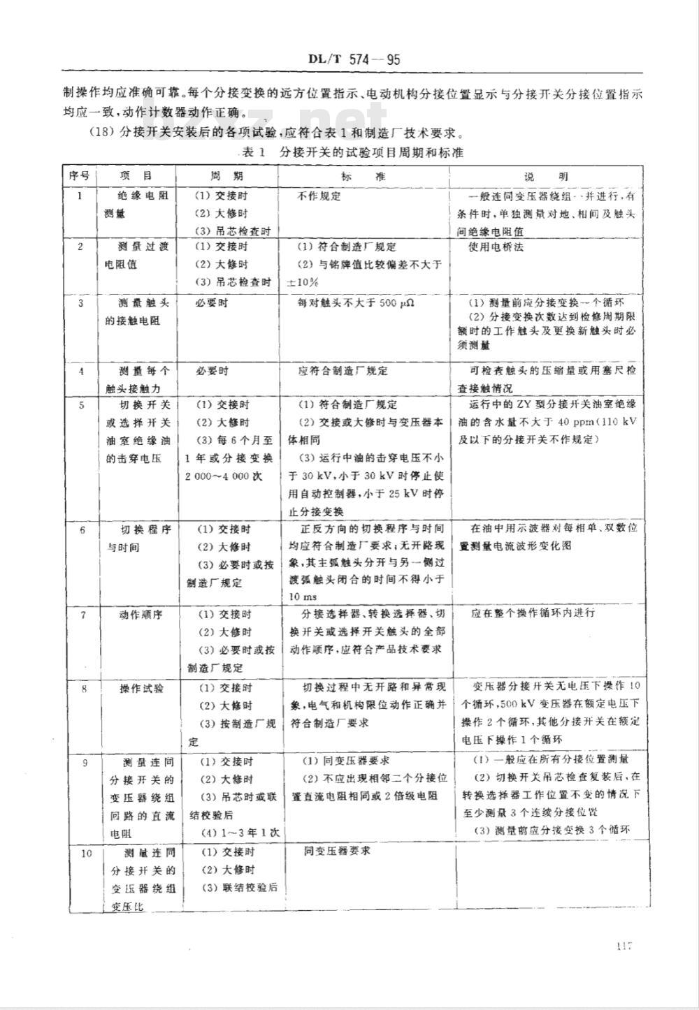 DL/T 574-1995 有载分接开关运行维修导则