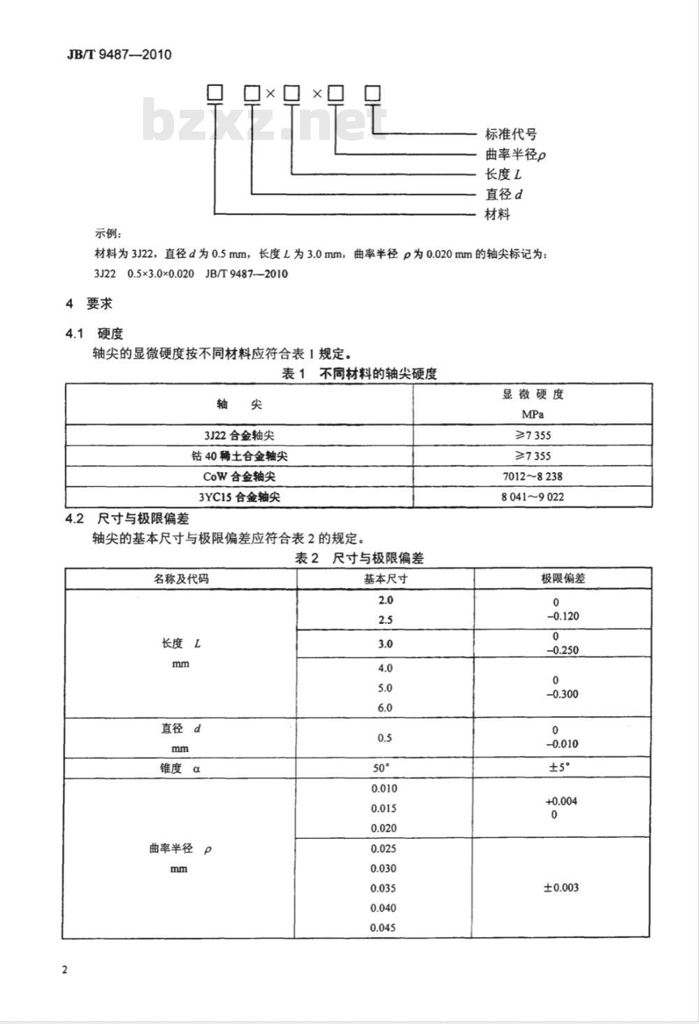 JB/T 9487-2010 仪表用轴尖