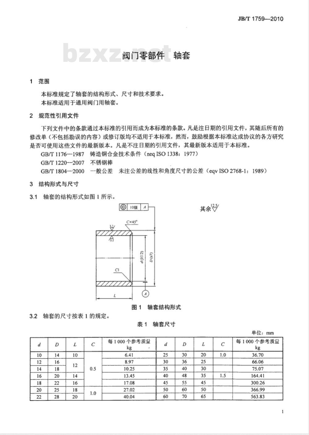 JB/T 1759-2010 阀门零部件 轴套