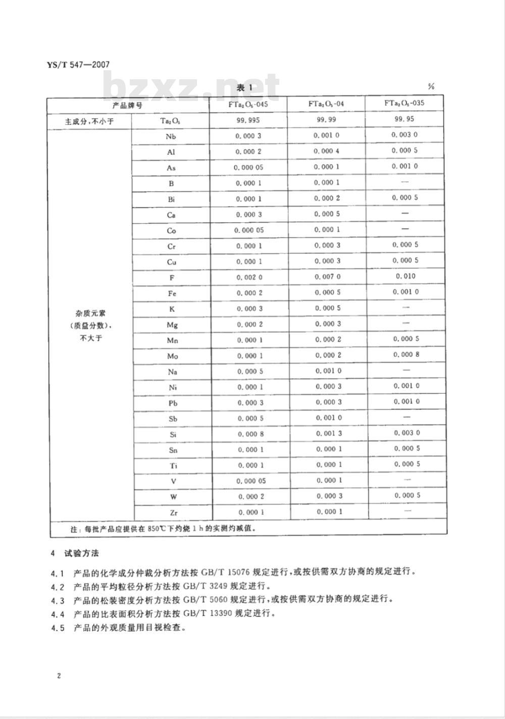 YS/T 547-2007 高纯五氧化二钽