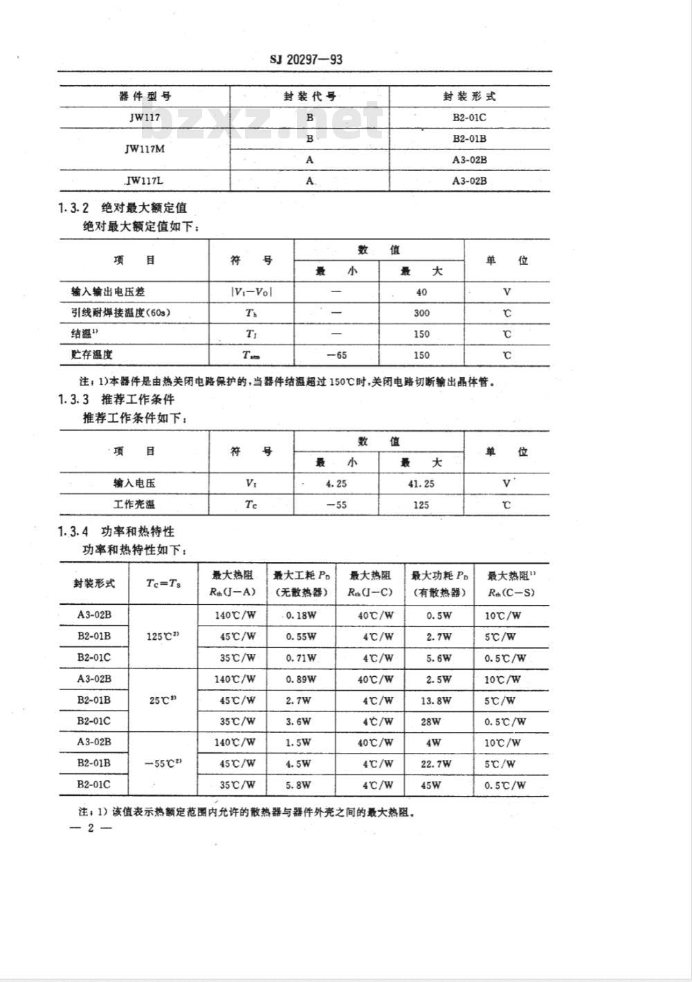 SJ 20297-1993 半导体集成电路 ＪＷ１１７、ＪＷ１１７Ｍ、ＪＷ１１７Ｌ型三端可调正输出稳压器详细规范