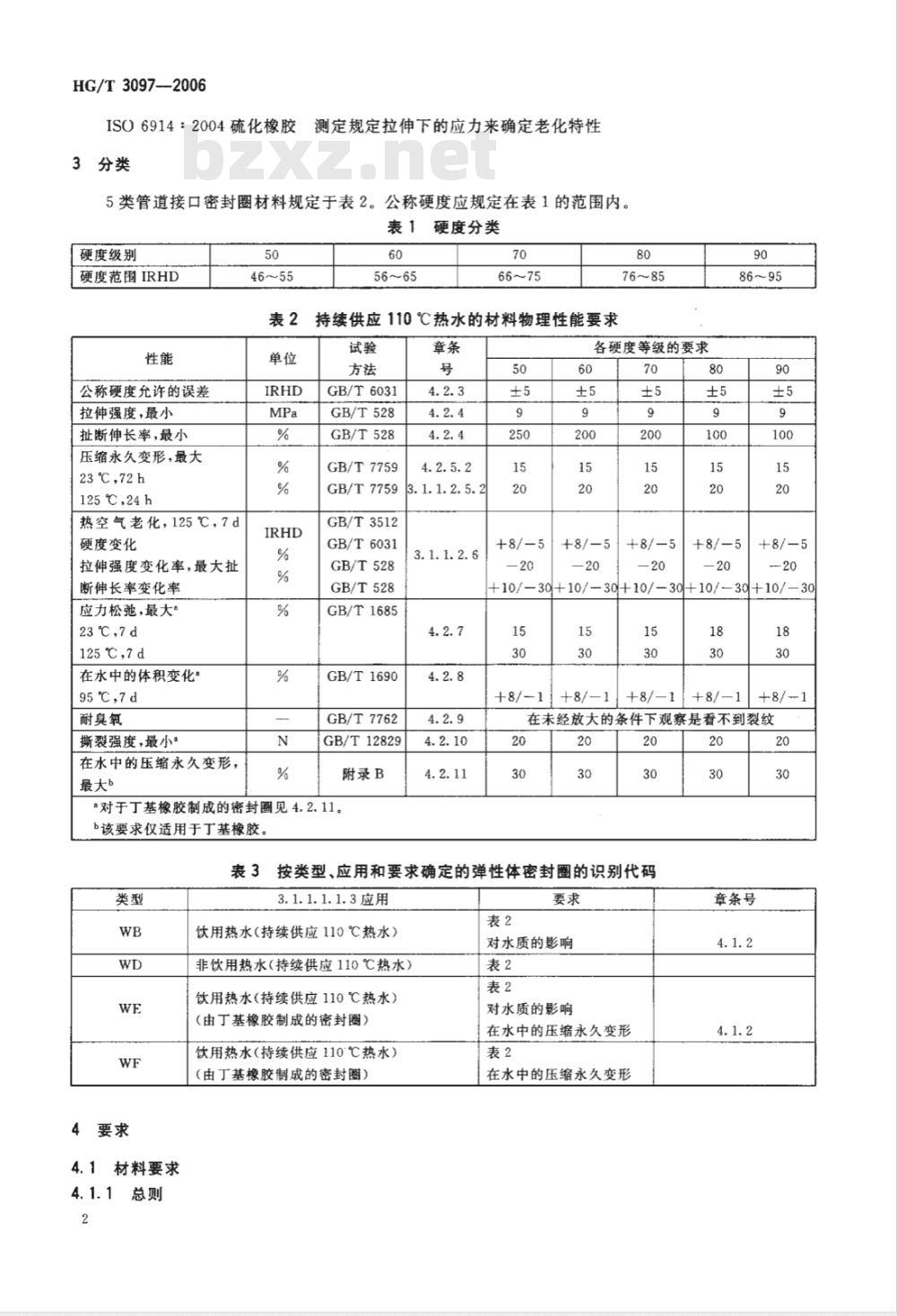 HG/T 3097-2006 橡胶密封件--110℃热水供应管道的管接口密封圈--材料规范