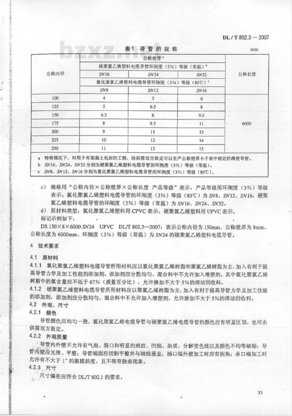 DL/T 802.3-2007 电力电缆用导管技术条件 第3部分：氯化聚氯乙烯及硬聚氯乙烯塑料电缆导管