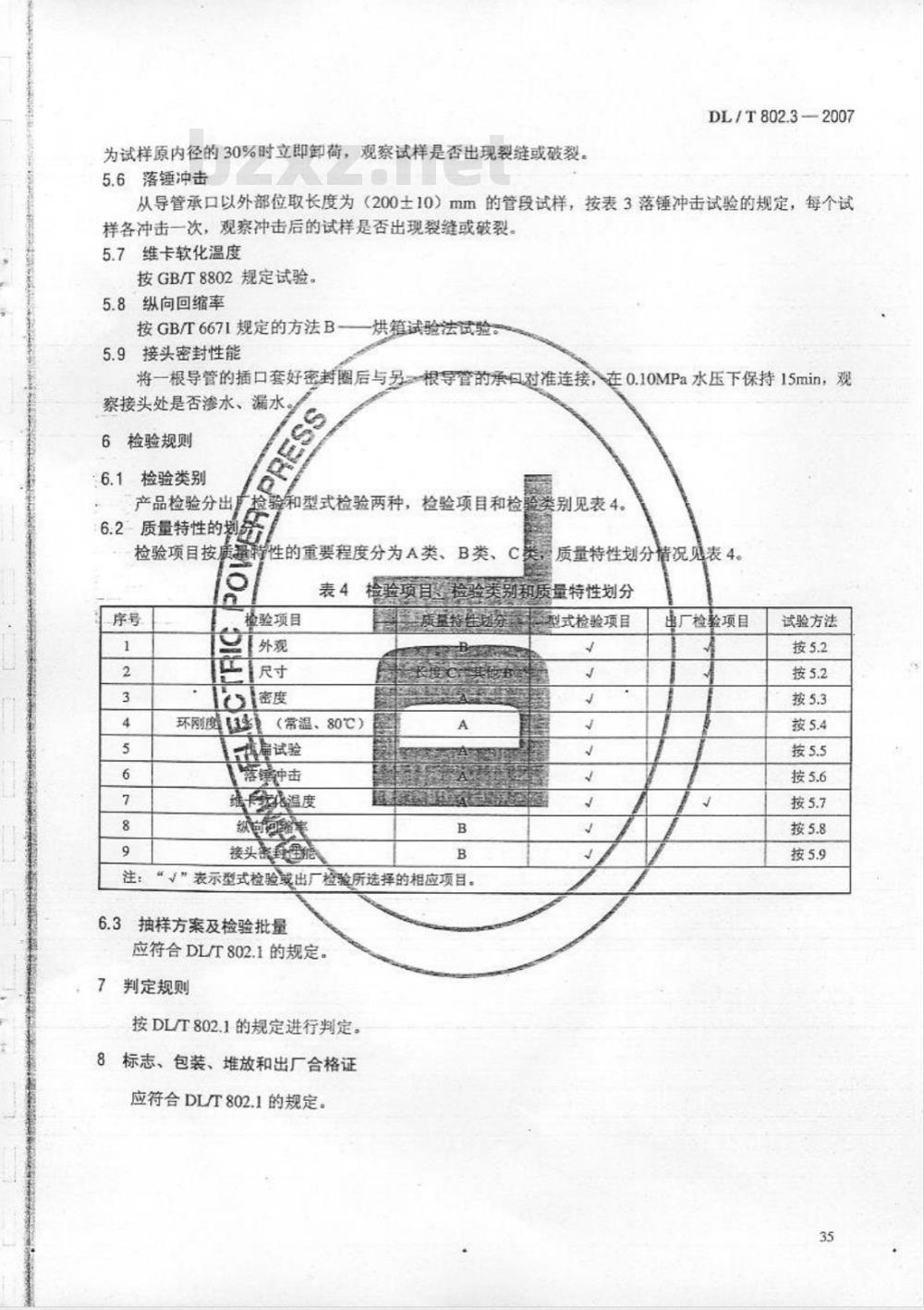 DL/T 802.3-2007 电力电缆用导管技术条件 第3部分：氯化聚氯乙烯及硬聚氯乙烯塑料电缆导管