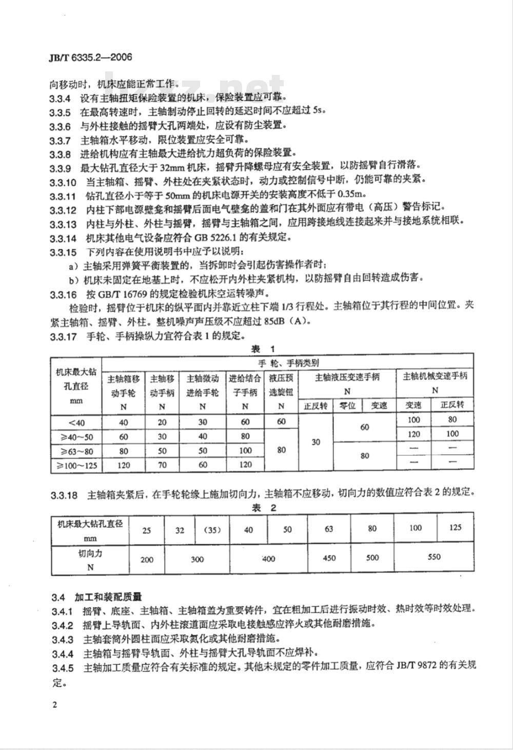 JB/T 6335.2-2006 摇臂钻床 第2部分：技术条件