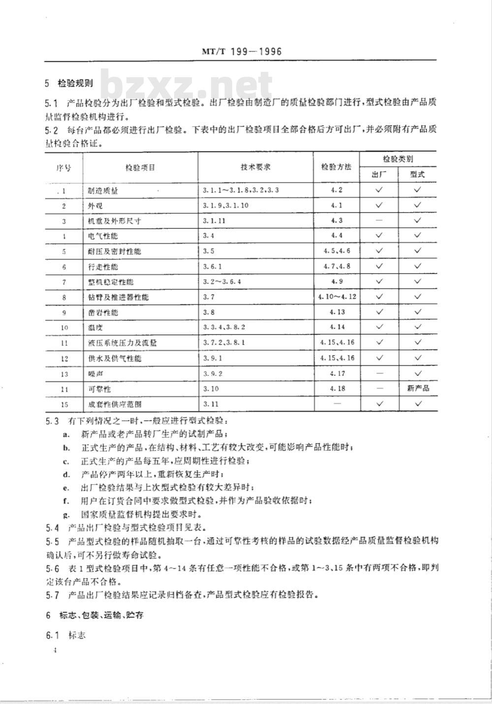 MT 199-1996 煤矿用液压钻车通用技术条件