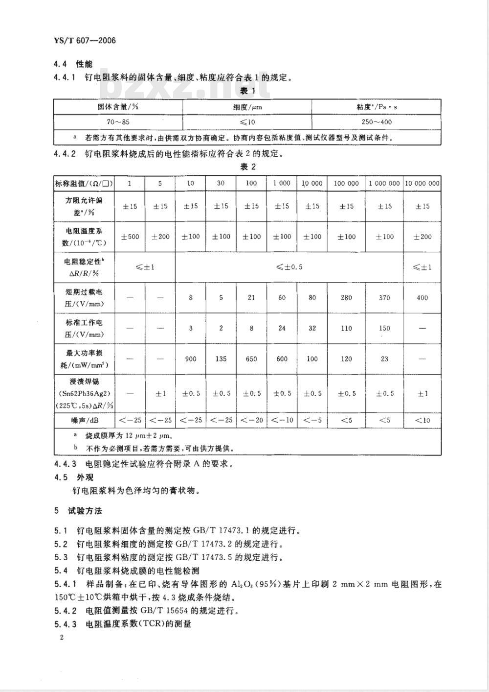 YS/T 607-2006 钌基厚膜电阻浆料