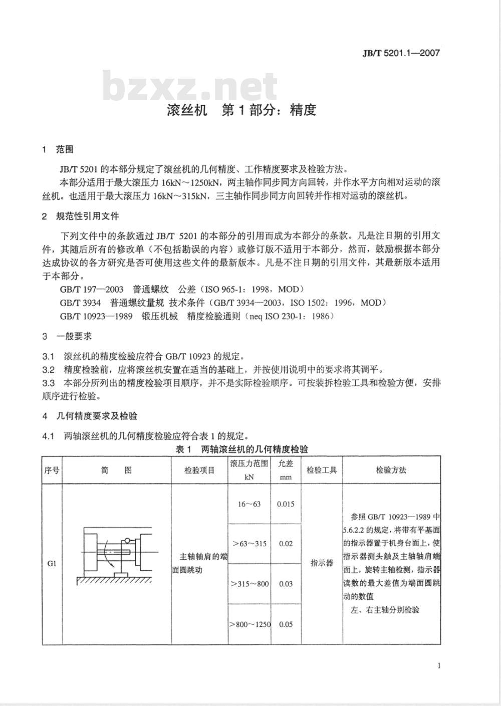JB/T 5201.1-2007 滚丝机 第1部分：精度