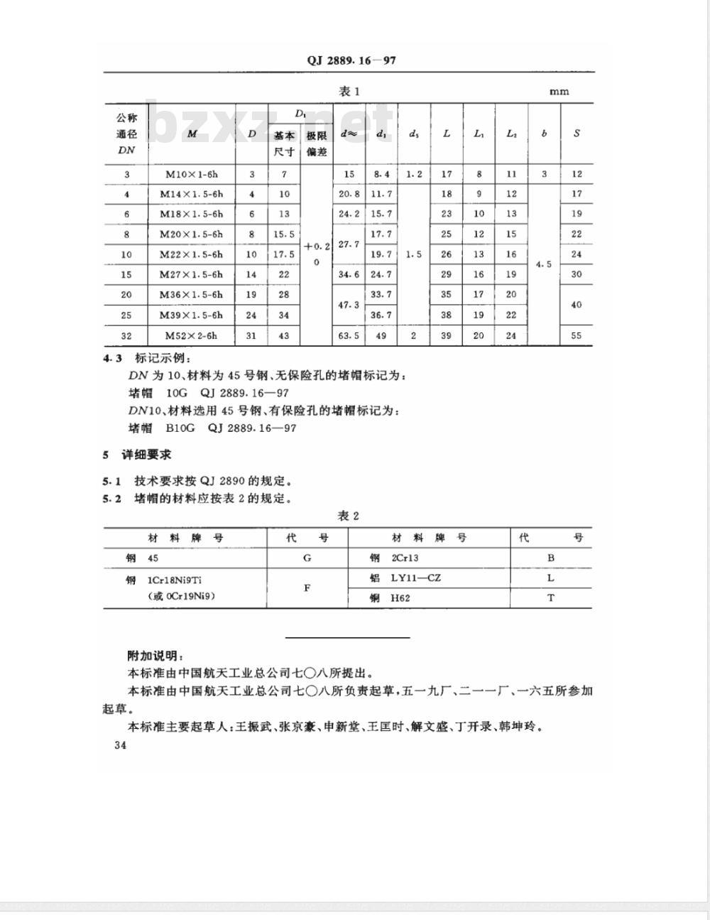 QJ 2889.16-1997 37°导管连接件 堵帽型式与尺寸