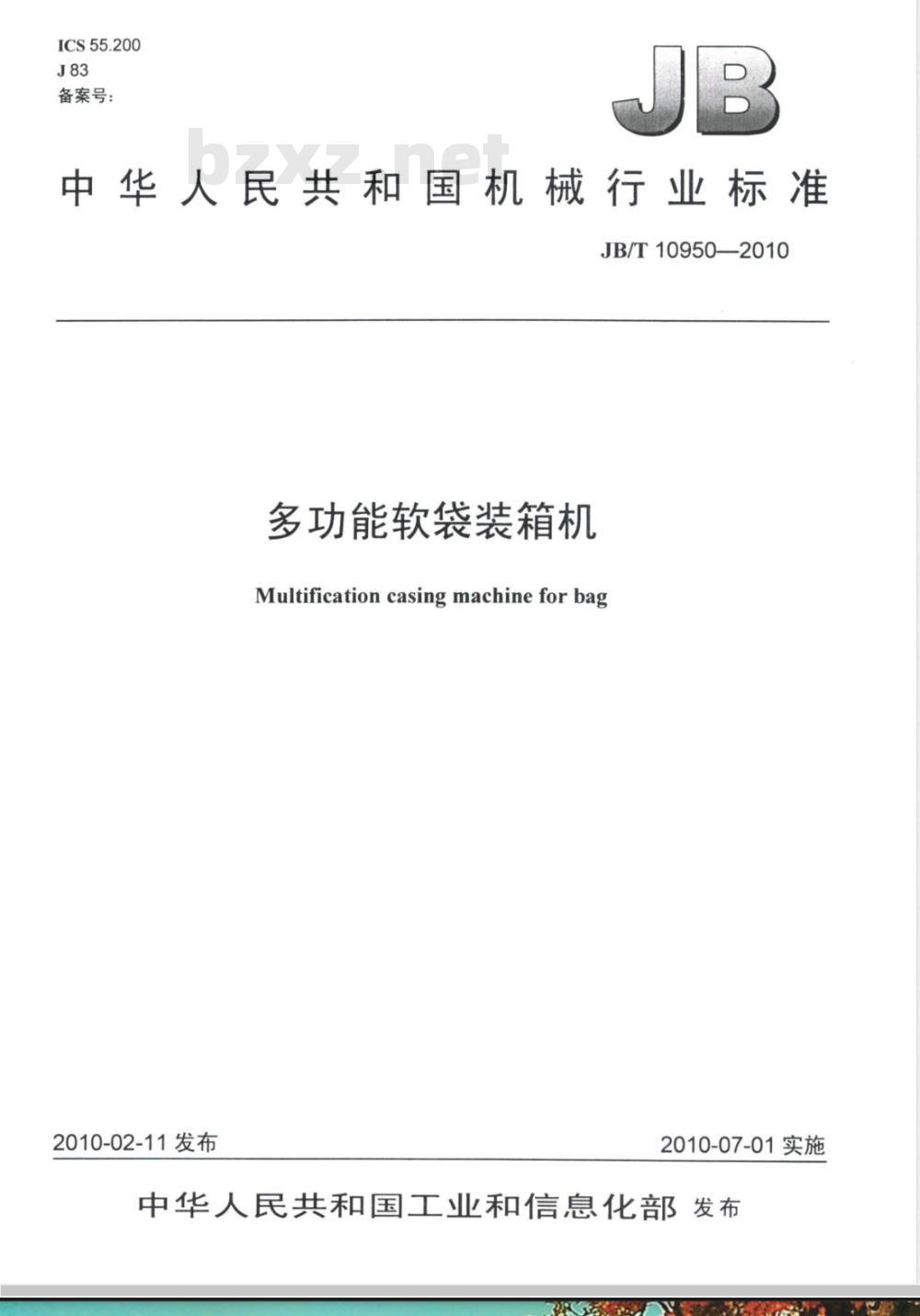 JB/T 10950-2010 多功能软袋装箱机