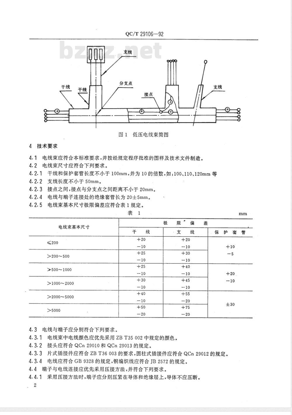 QC/T 29106-1992 汽车用低压电线束技术条件