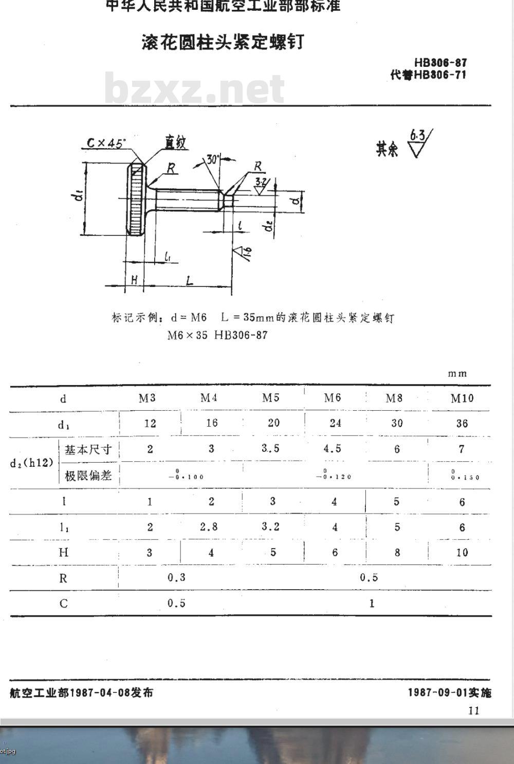 HB 306-1987 滚花圆柱头紧定螺钉