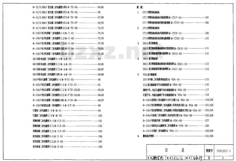 99D203-1 变配电所二次接线D203-1~2（2002年合订本）