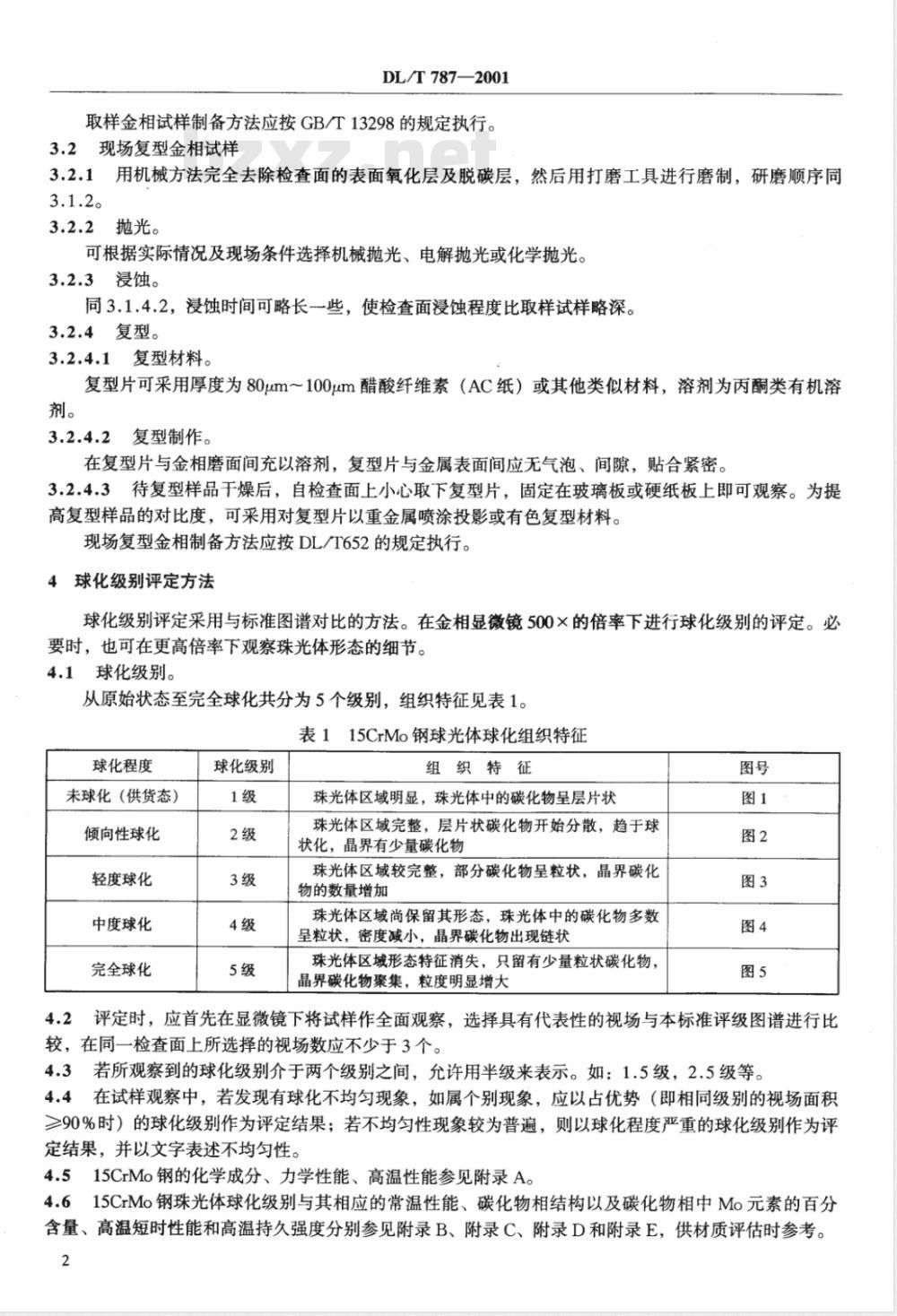 DL/T 787-2001 火电厂用15CrMo钢珠光体球化评级标准