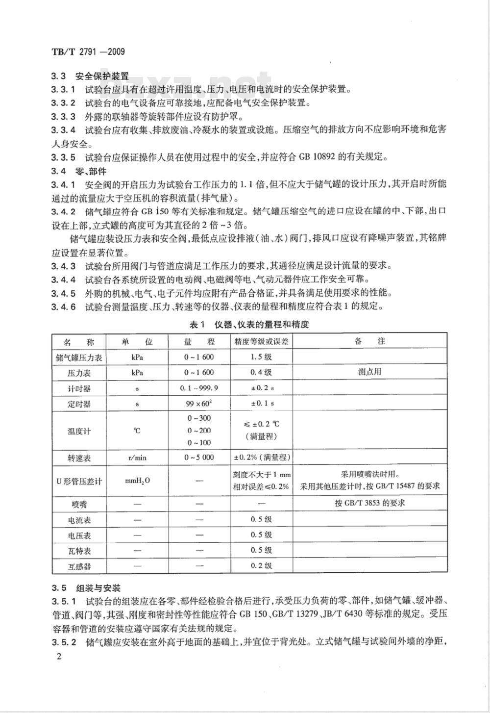 TB/T 2791-2009 机车用空气压缩机试验台