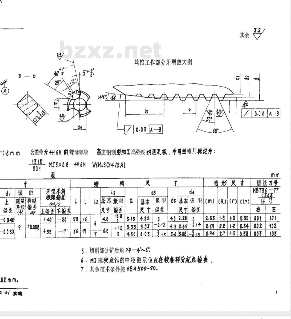 HB 4499-1990 加工高强度钢通孔ＭＪ螺纹的机、手用丝锥ｄ＝５~３９ｍｍ ｐ＝０．８~２ｍｍ
