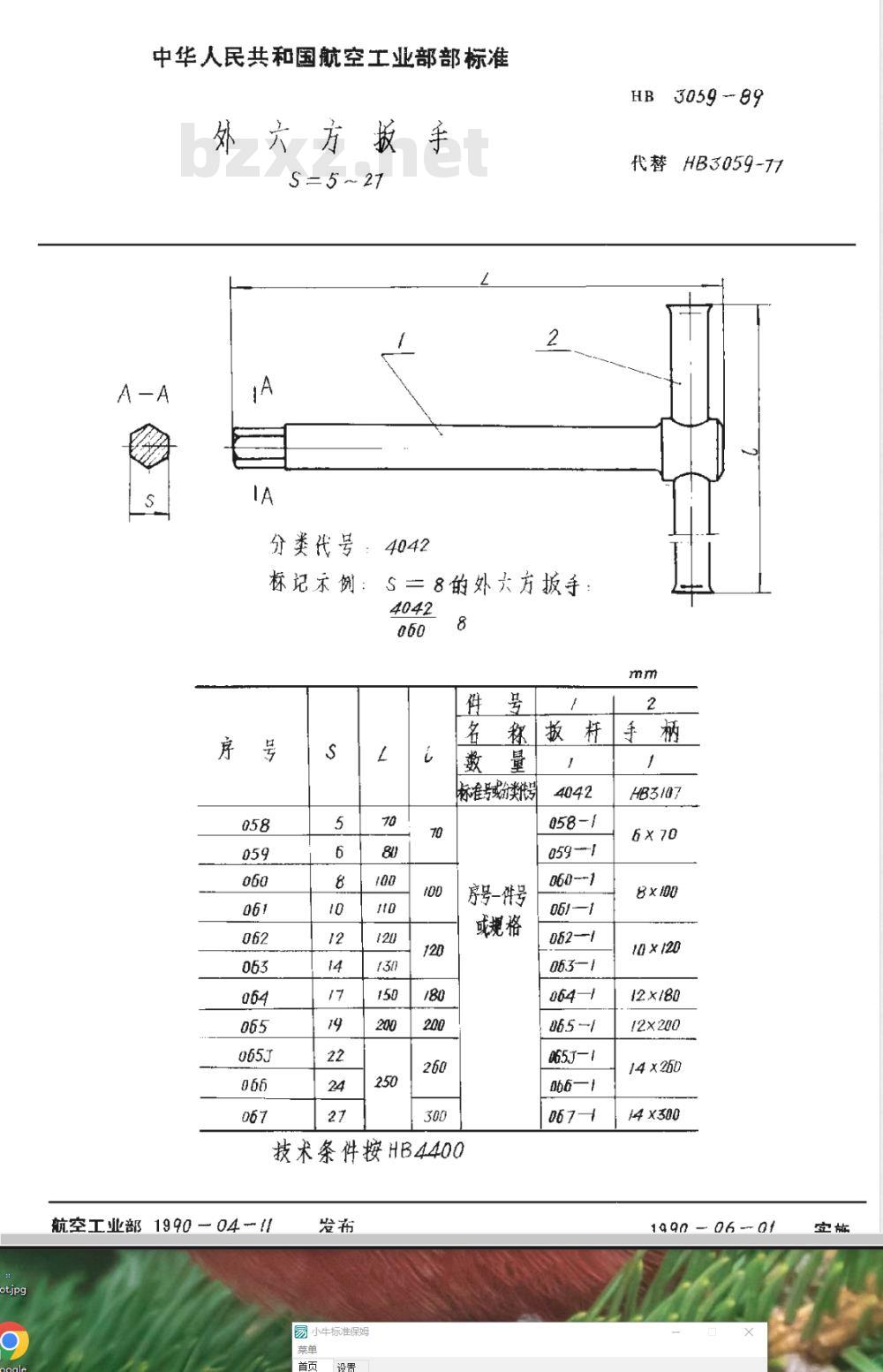HB 3059-1989 外六方扳手 S＝5~27