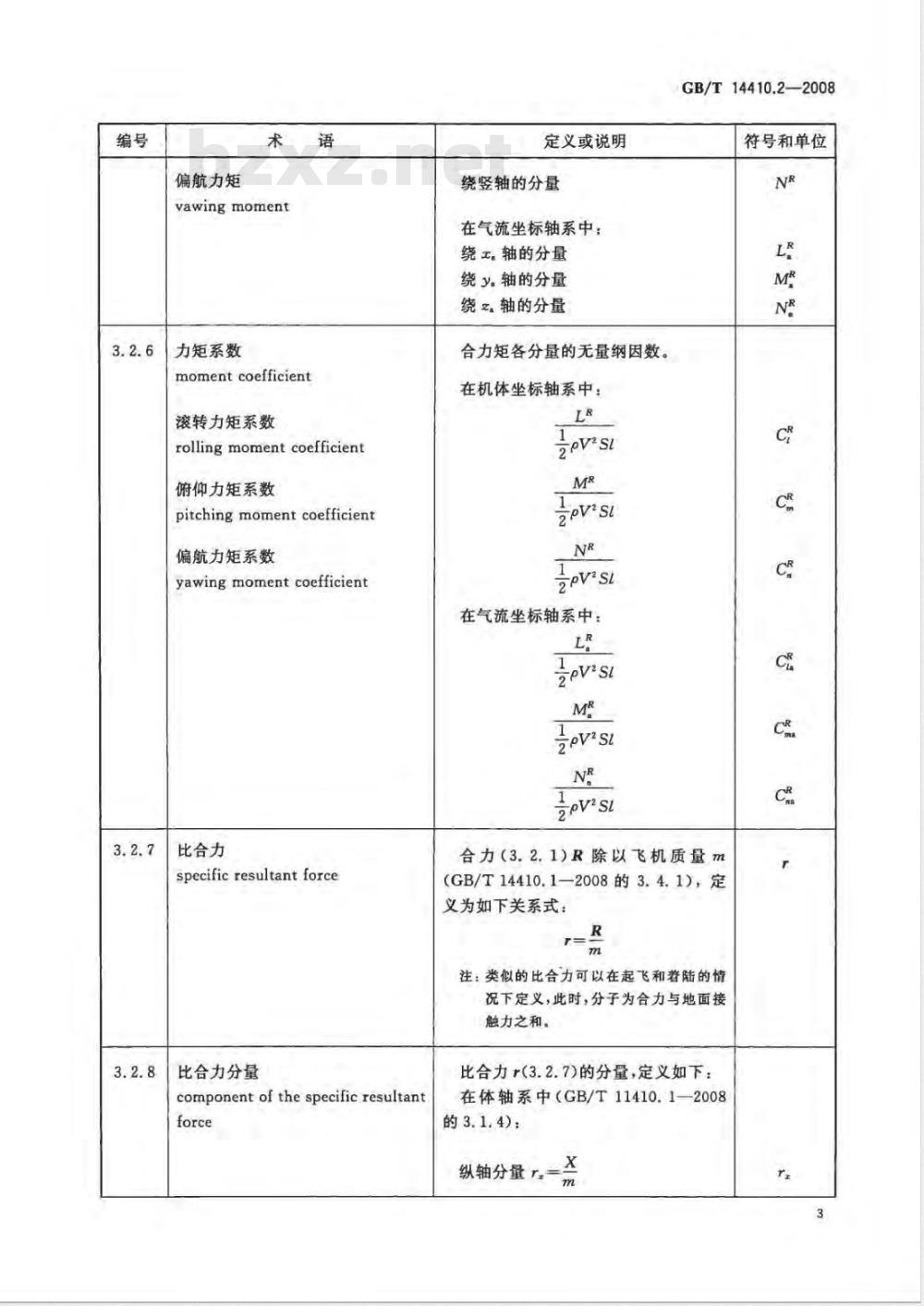 GB/T 14410.2-2008 飞行力学 概念、量和符号 第2部分：力、力矩及其系数和导数