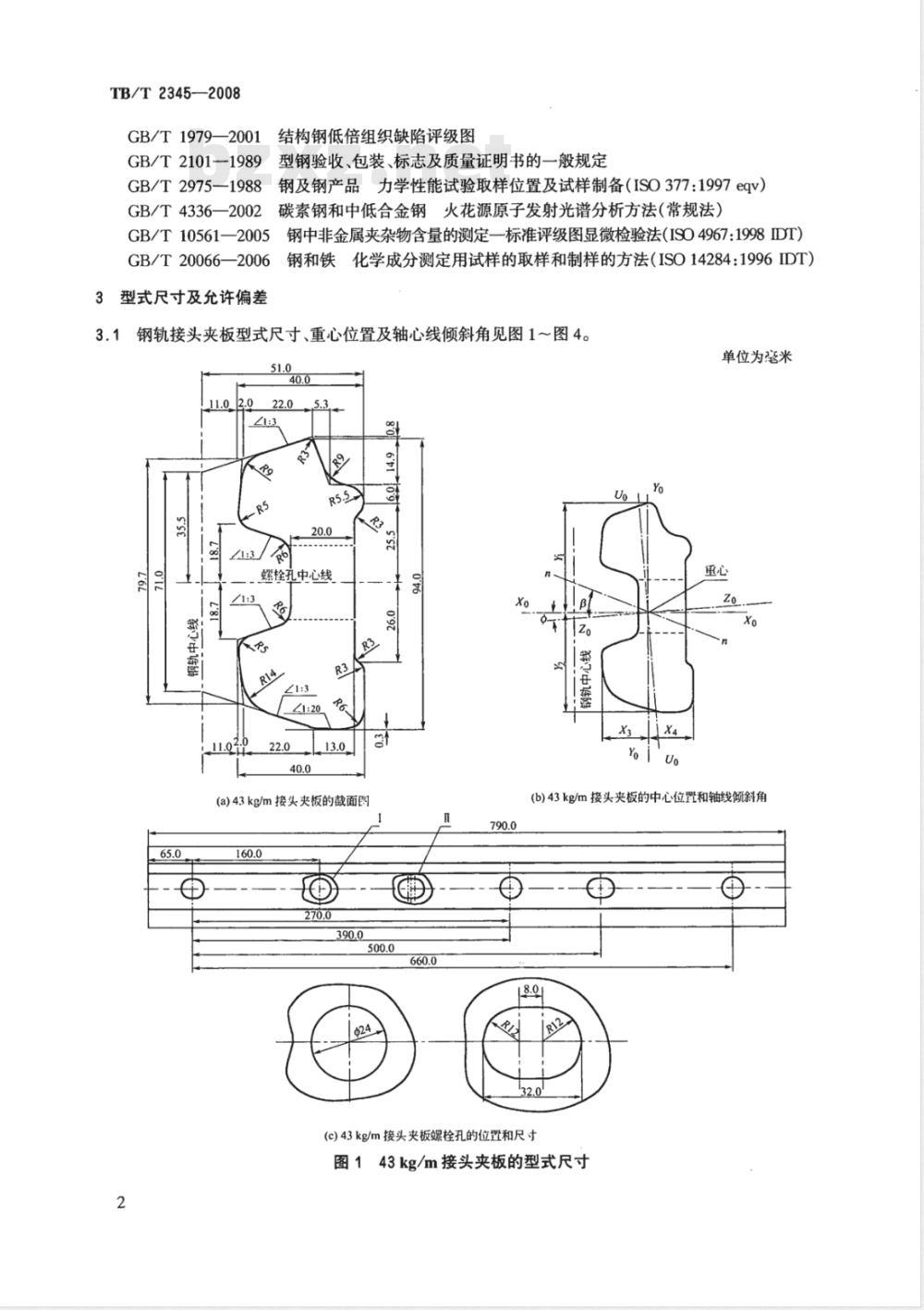 TB/T 2345-2008 43kg/m～75kg/m钢轨接头夹板订货技术条件