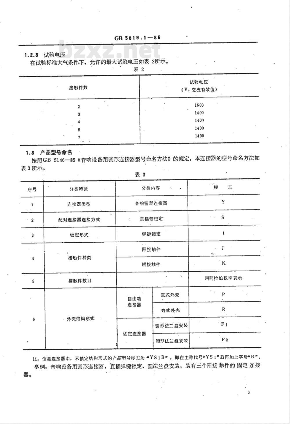 GB 5819.1-1986 音响设备用圆形连接器详细规范 YS1型圆形连接器(可供认证用)