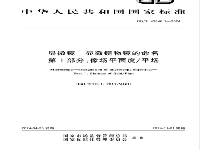 GB/T 43846.1-2024显微镜 显微镜物镜的命名 第1部分：像场平面度/平场 