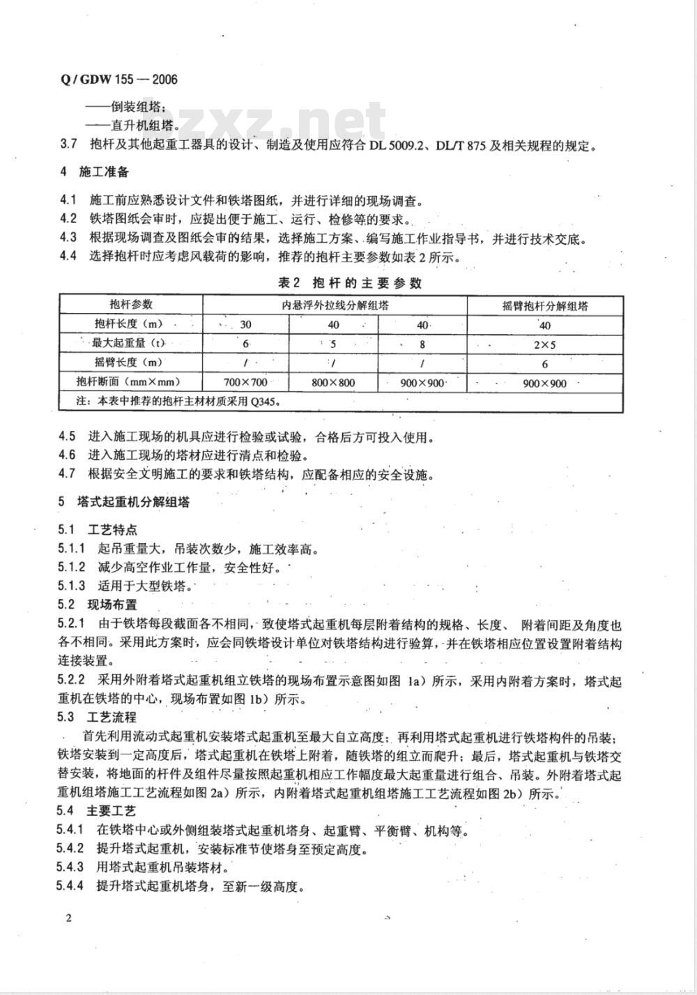 Q/GDW 155-2006 1000kV架空送电线路铁塔组立施工工艺导则