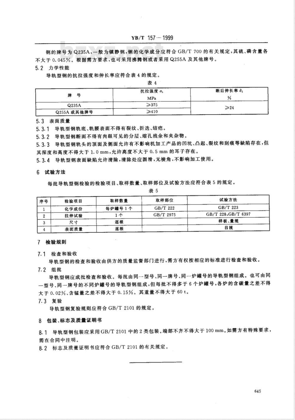 YB/T 157-1999 电梯导轨用热轧型钢