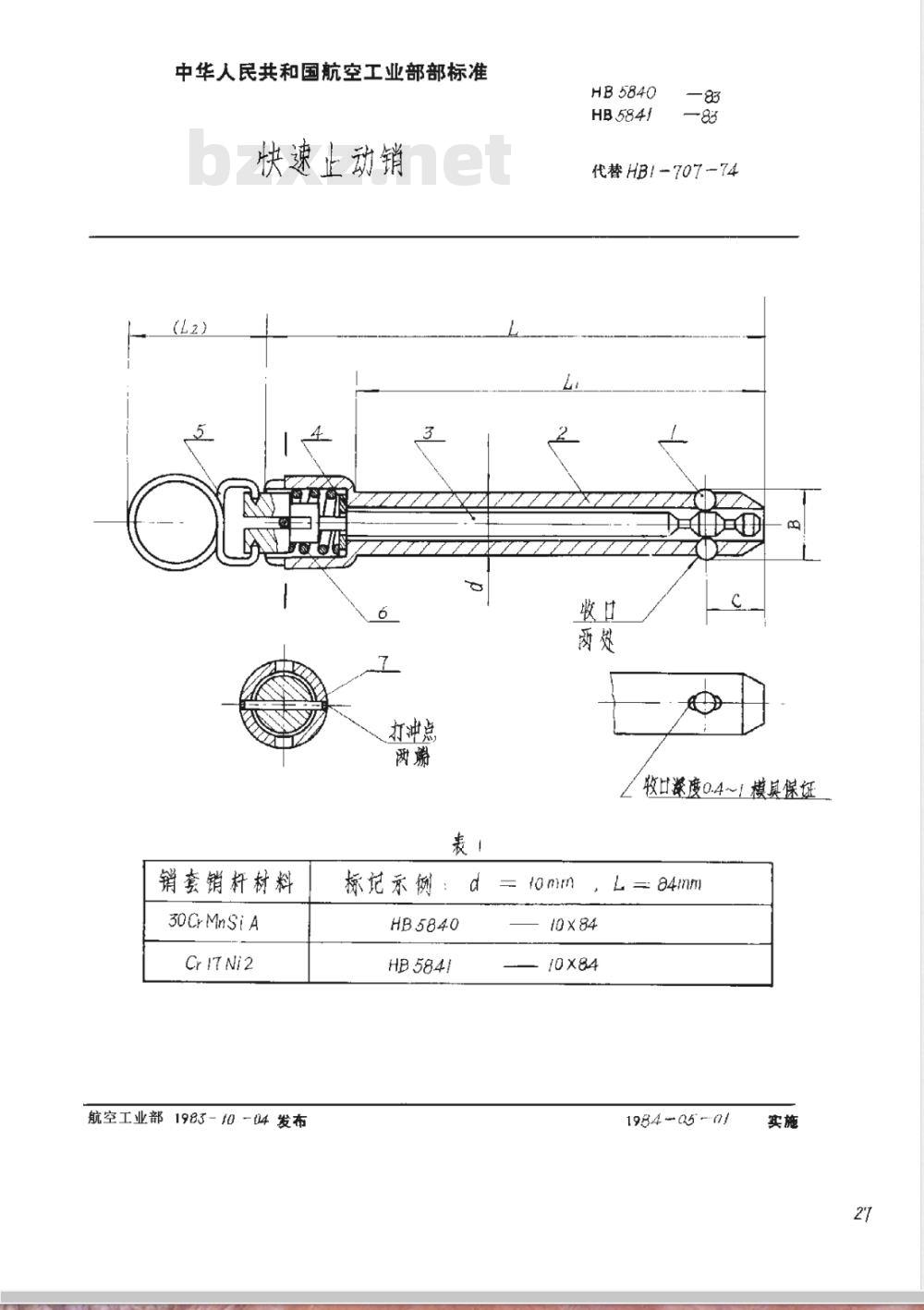 HB 5840-5841-1983 快速止动销