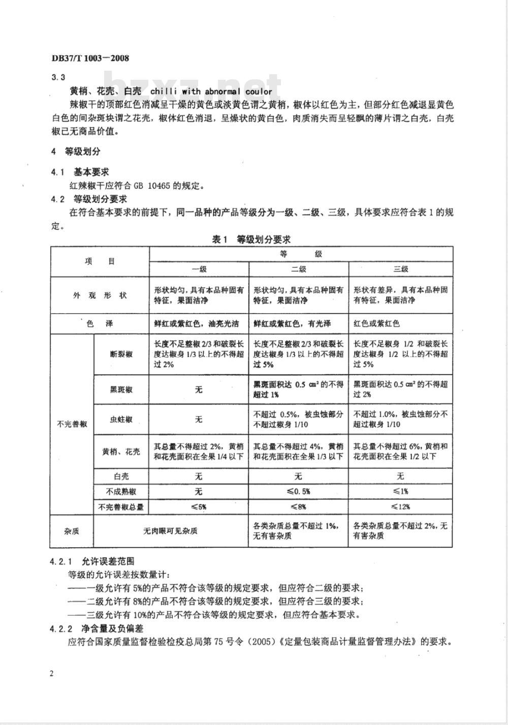 DB37/T 1003-2008 红辣椒干等级划分