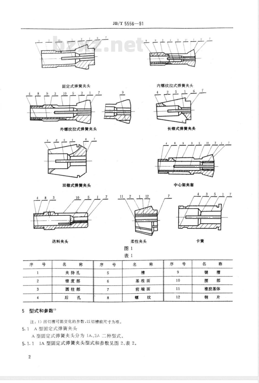 JB/T 5556-1991 弹簧夹头 型式和参数