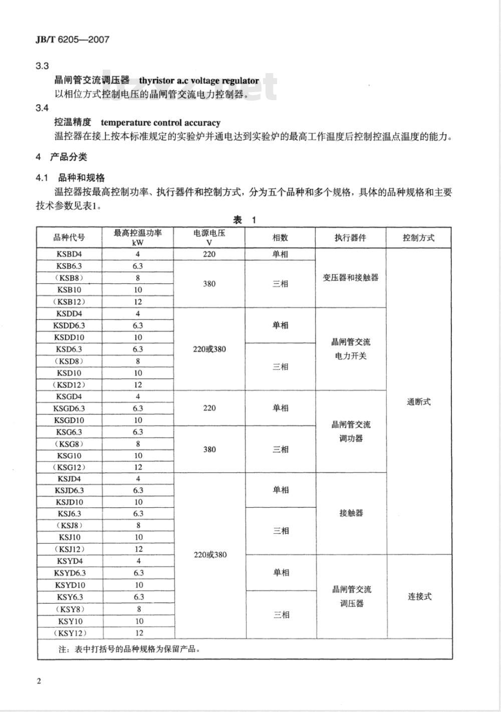 JB/T 6205-2007 实验电阻炉温度控制器