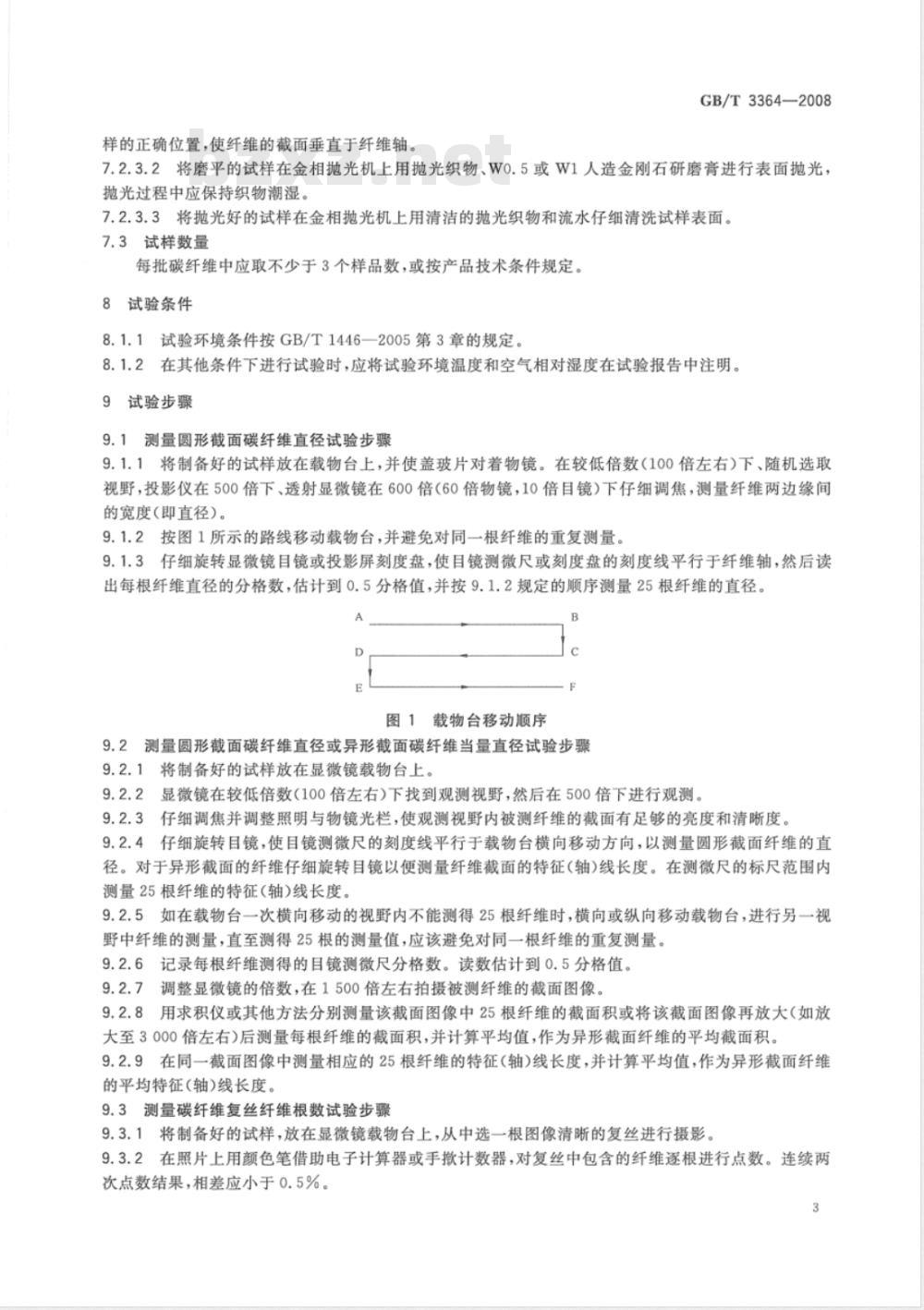 GB/T 3364-2008 碳纤维直径和根数试验方法