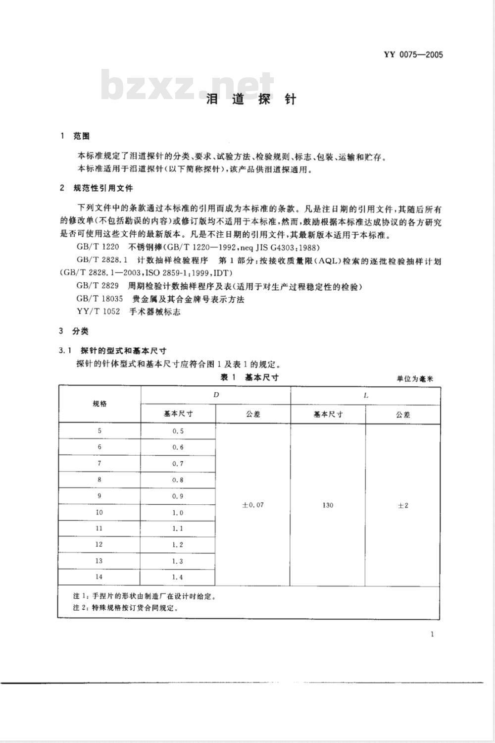 YY 0075-2005 泪道探针