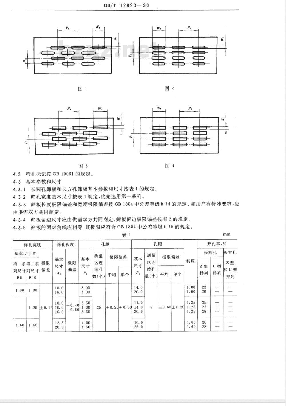GB/T 12620-1990 长圆孔和长方孔筛板