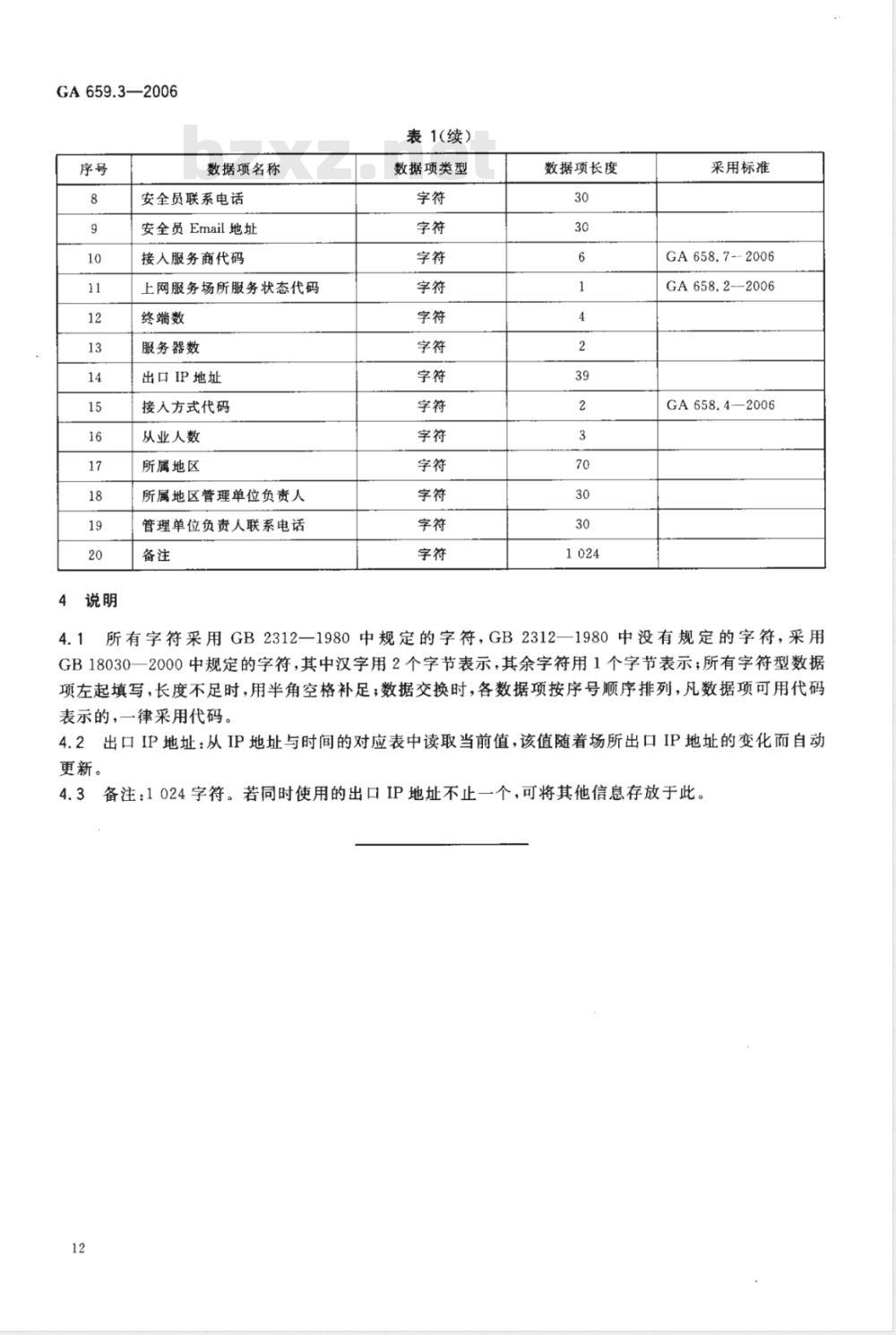 GA 659.3-2006 互联网公共上网服务场所信息安全管理系统 数据交换格式 第3部分:上网服务场所信息基本数据交换格式