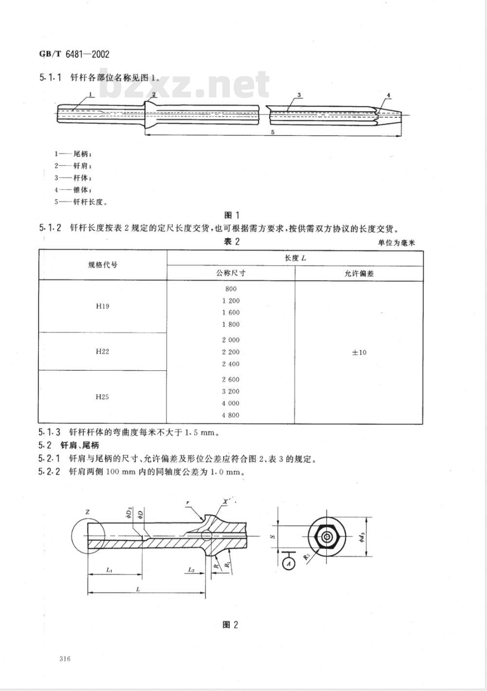 GB/T 6481-2002 凿岩用锥体连接中空六角形钎杆