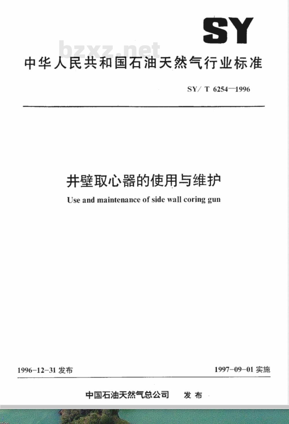 SY/T 6254-1996 井壁取心器的使用与维护