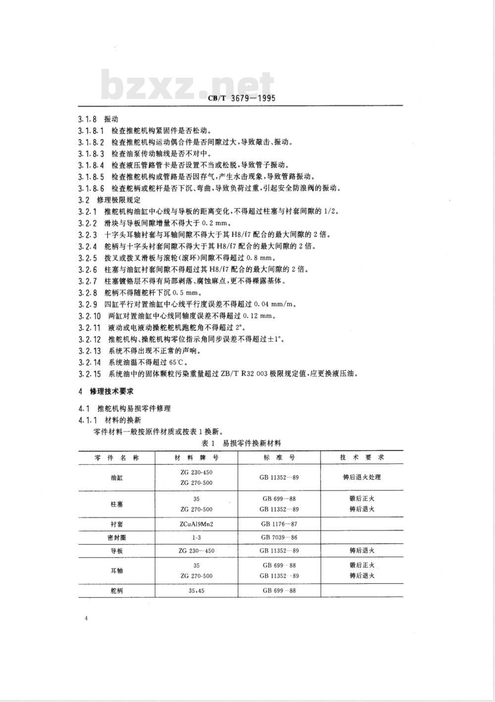 CB/T 3679-1995 船用往复式液压舵机修理技术要求