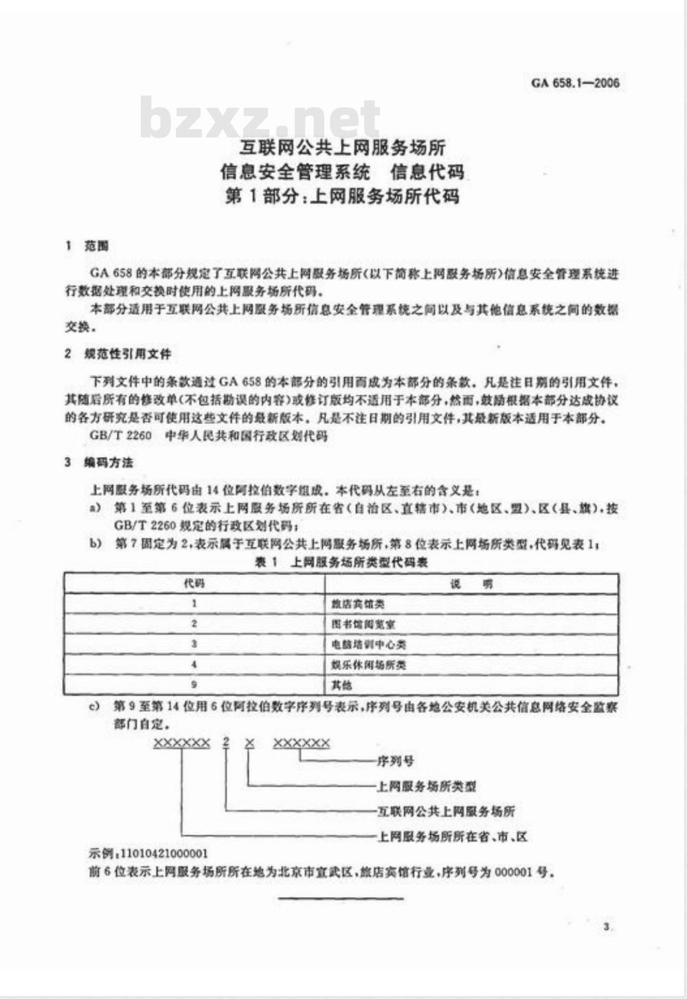GA 658.1-2006 互联网公共上网服务场所信息安全管理系统 信息代码 第1部分:上网服务场所代码