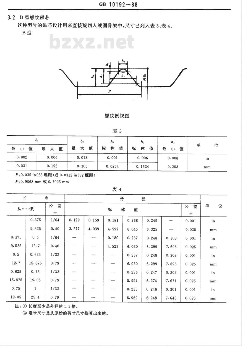GB/T 10192-1988 磁性氧化物制成的螺纹磁芯的尺寸