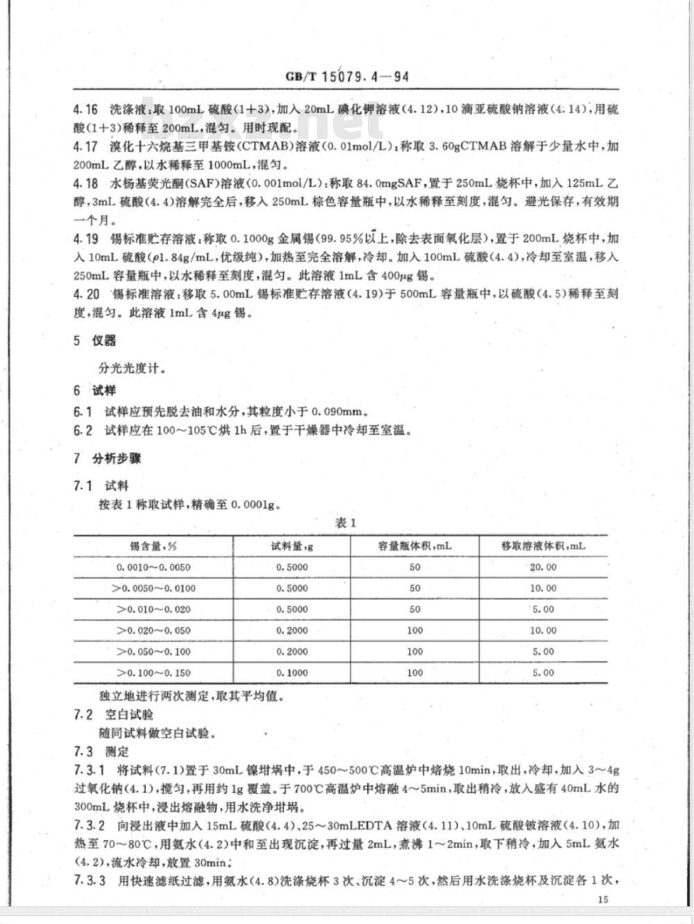 YS/T 555.4-2006 钼精矿化学分析方法 锡量的测定