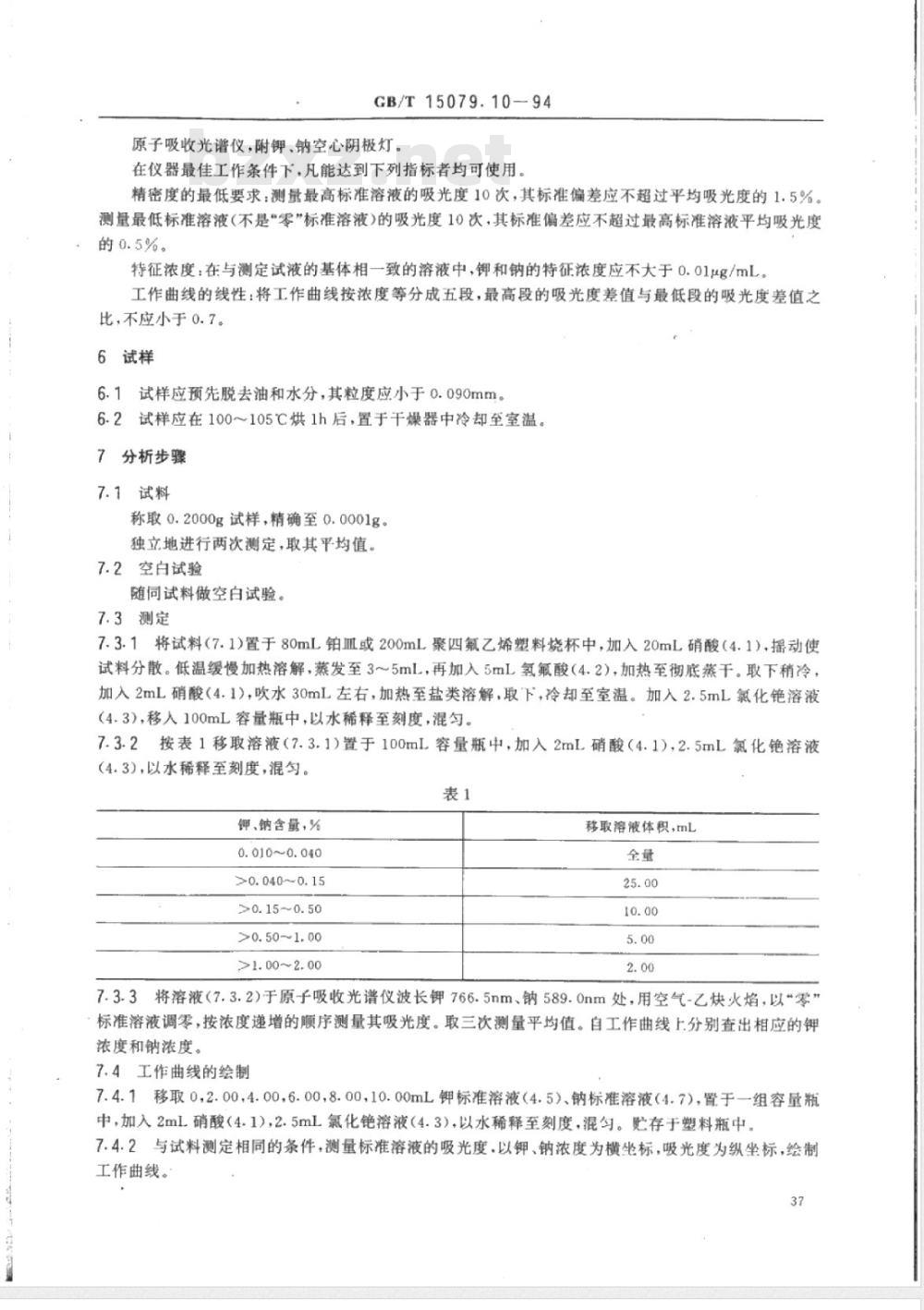 YS/T 555.10-2006 钼精矿化学分析方法 钾和钠量的测定