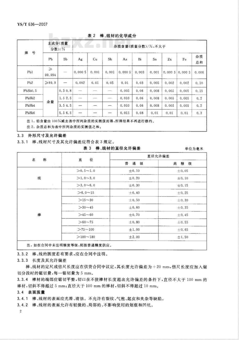 YS/T 636-2007 铅及铅锑合金棒和线材