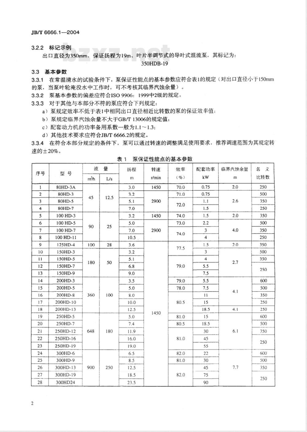 JB/T 6666.1-2004 导叶式混流泵 第1部分：型式与基本参数