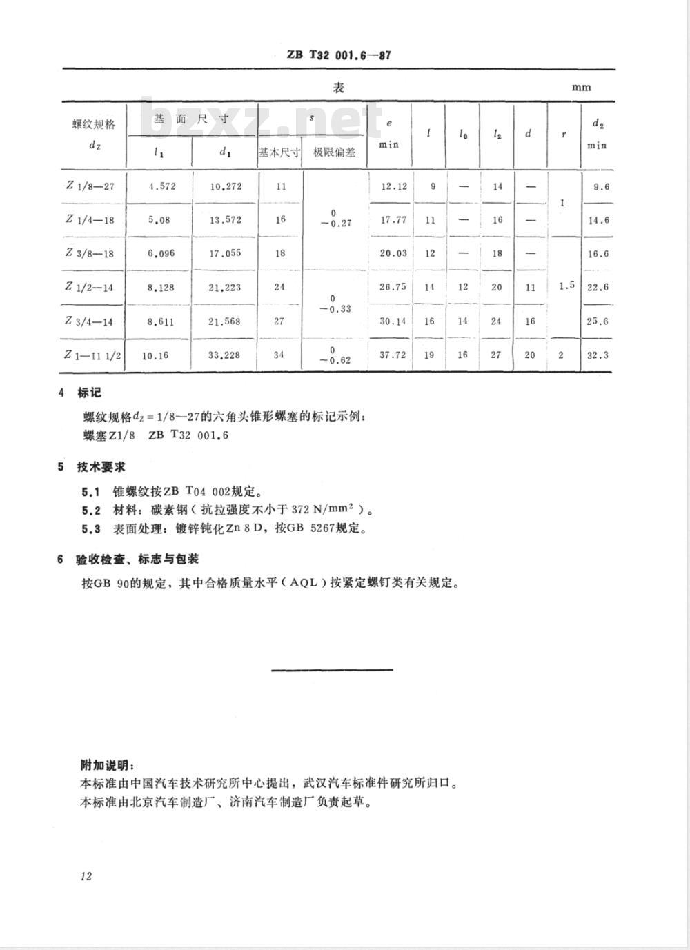 QC/T 381-1999 六角头锥形螺塞