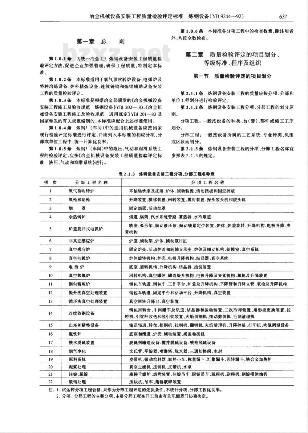 YB 9244-1992 冶金机械设备安装工程质量检验评定标准(炼钢设备)