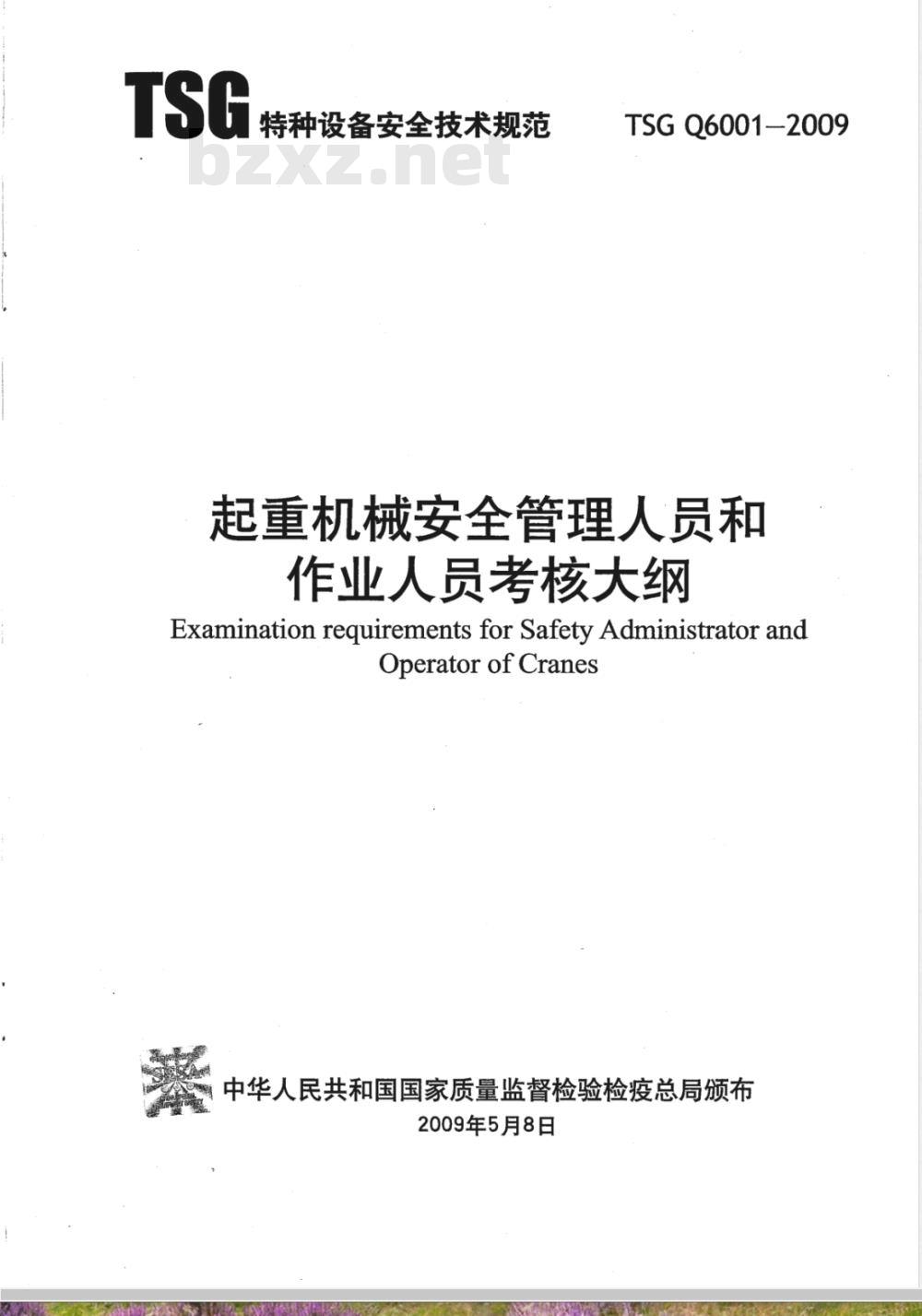 TSG Q6001-2009 起重机械安全管理人员和作业人员考核大纲