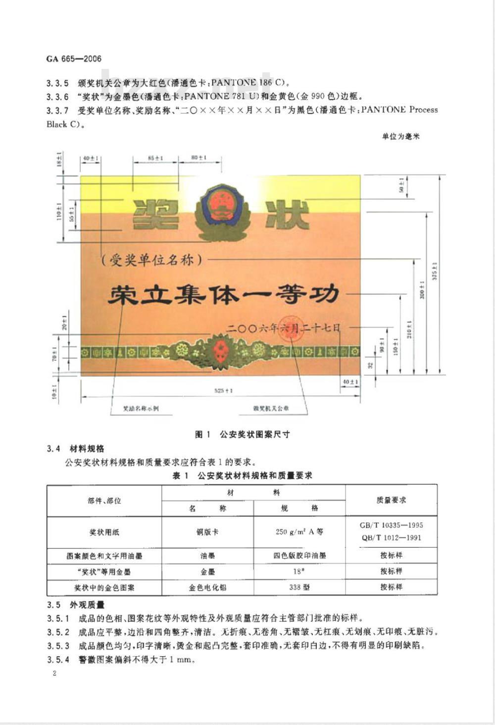 GA 665-2006 公安奖状