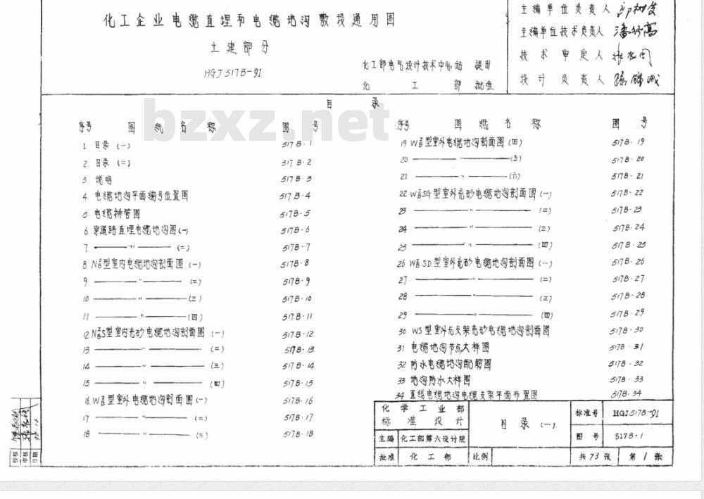 HGJ 517B-1991 化工企业电缆直埋和电缆沟敷设通用图 土建部分(图)