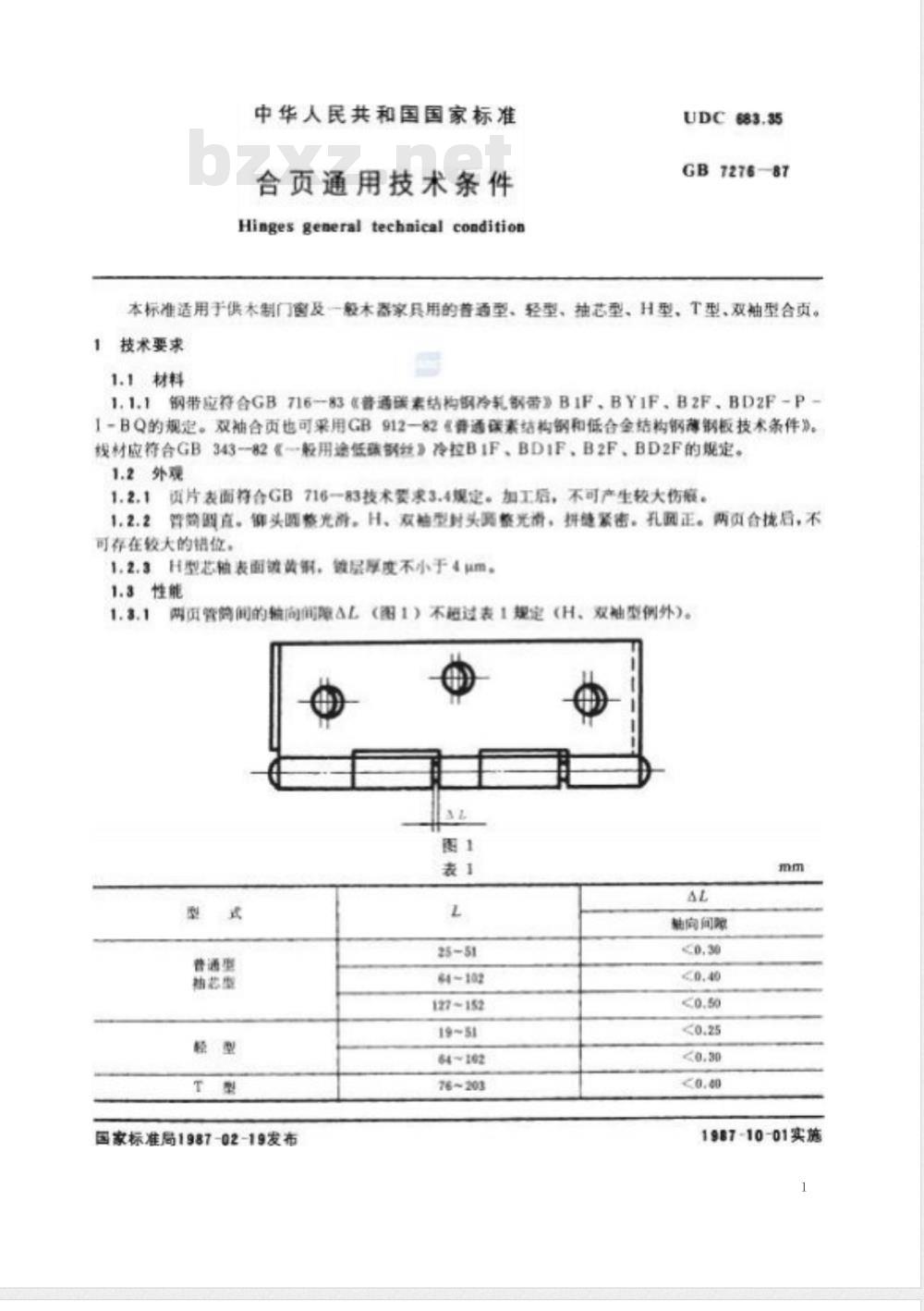 GB 7276-1987 合页通用技术条件